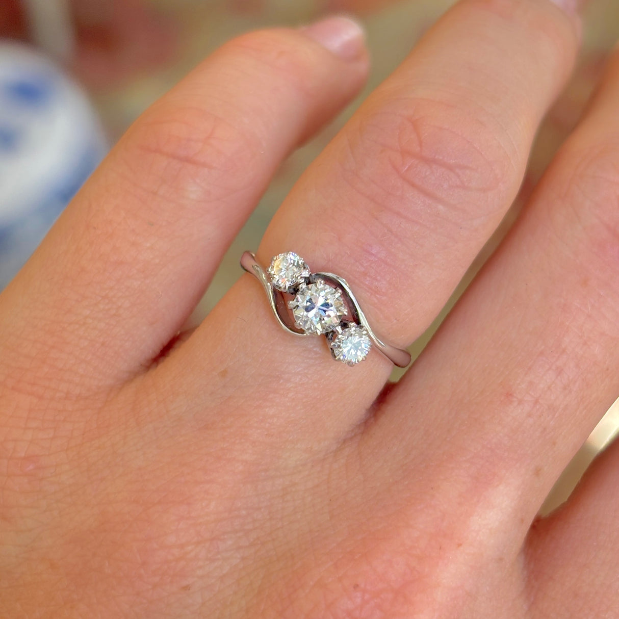 Vintage, Art Deco three-stone diamond twist engagement ring