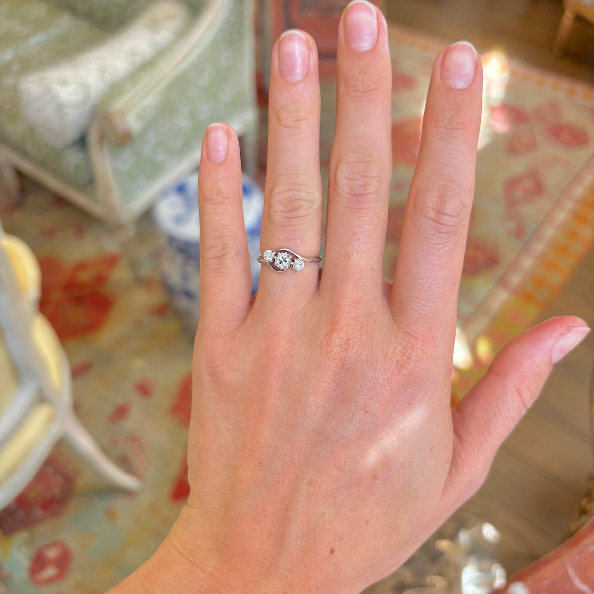 Vintage, Art Deco three-stone diamond twist engagement ring