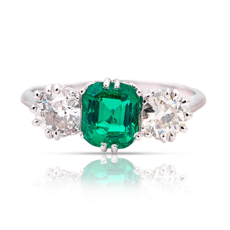 Vintage, Art Deco emerald & diamond three-stone ring