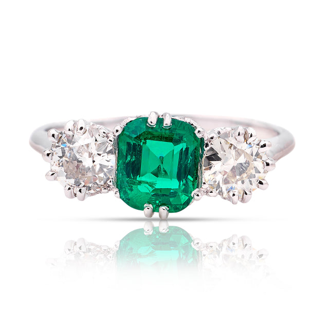 Vintage, Art Deco emerald & diamond three-stone ring