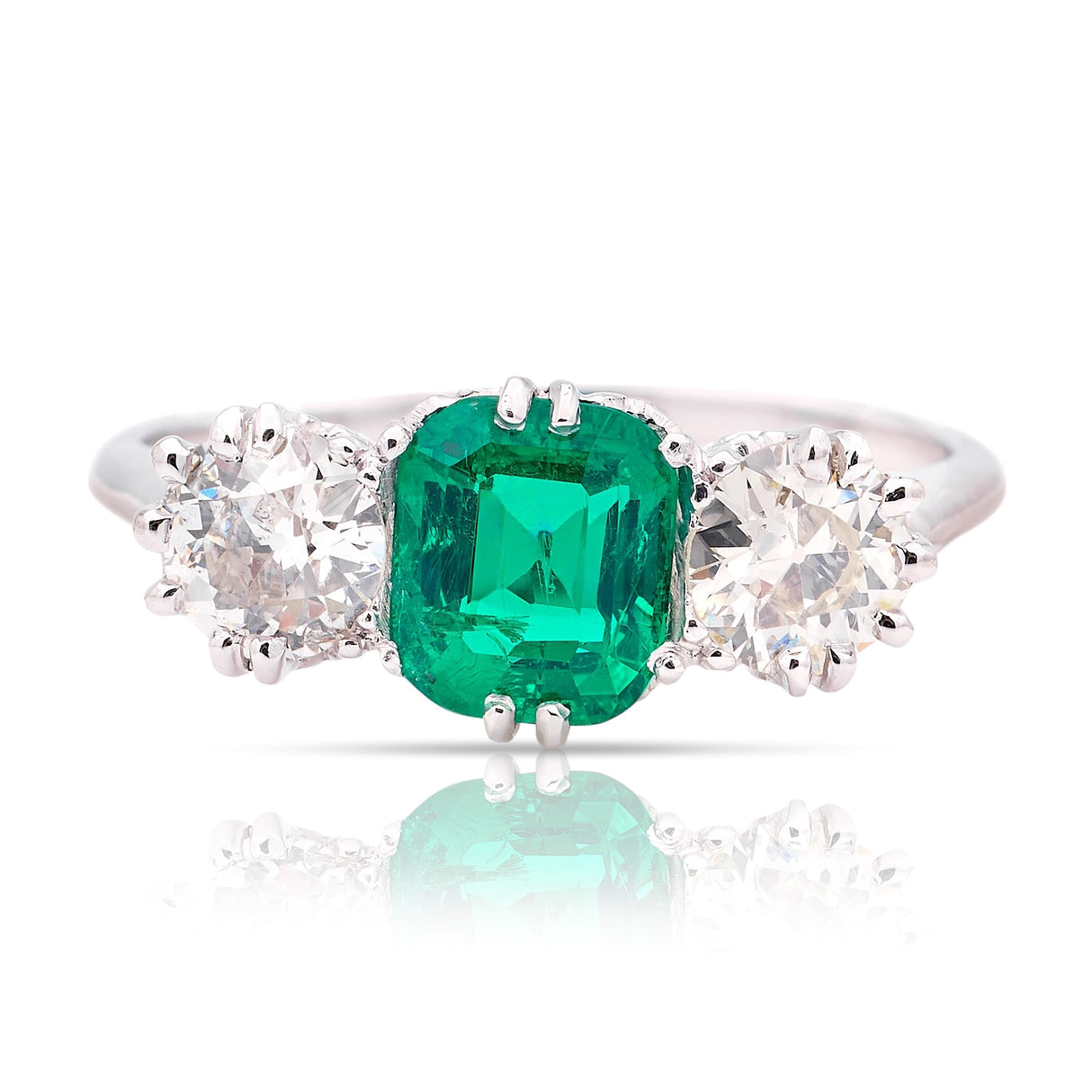 Vintage, Art Deco emerald & diamond three-stone ring