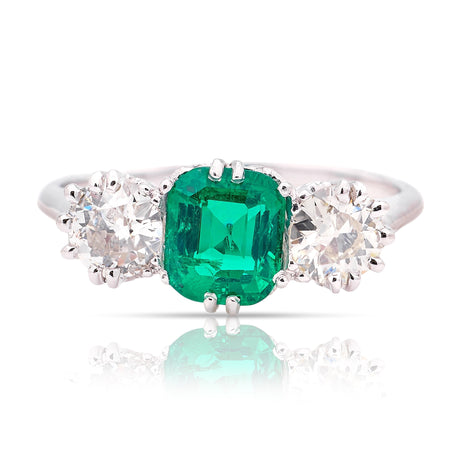 Vintage, Art Deco emerald & diamond three-stone ring