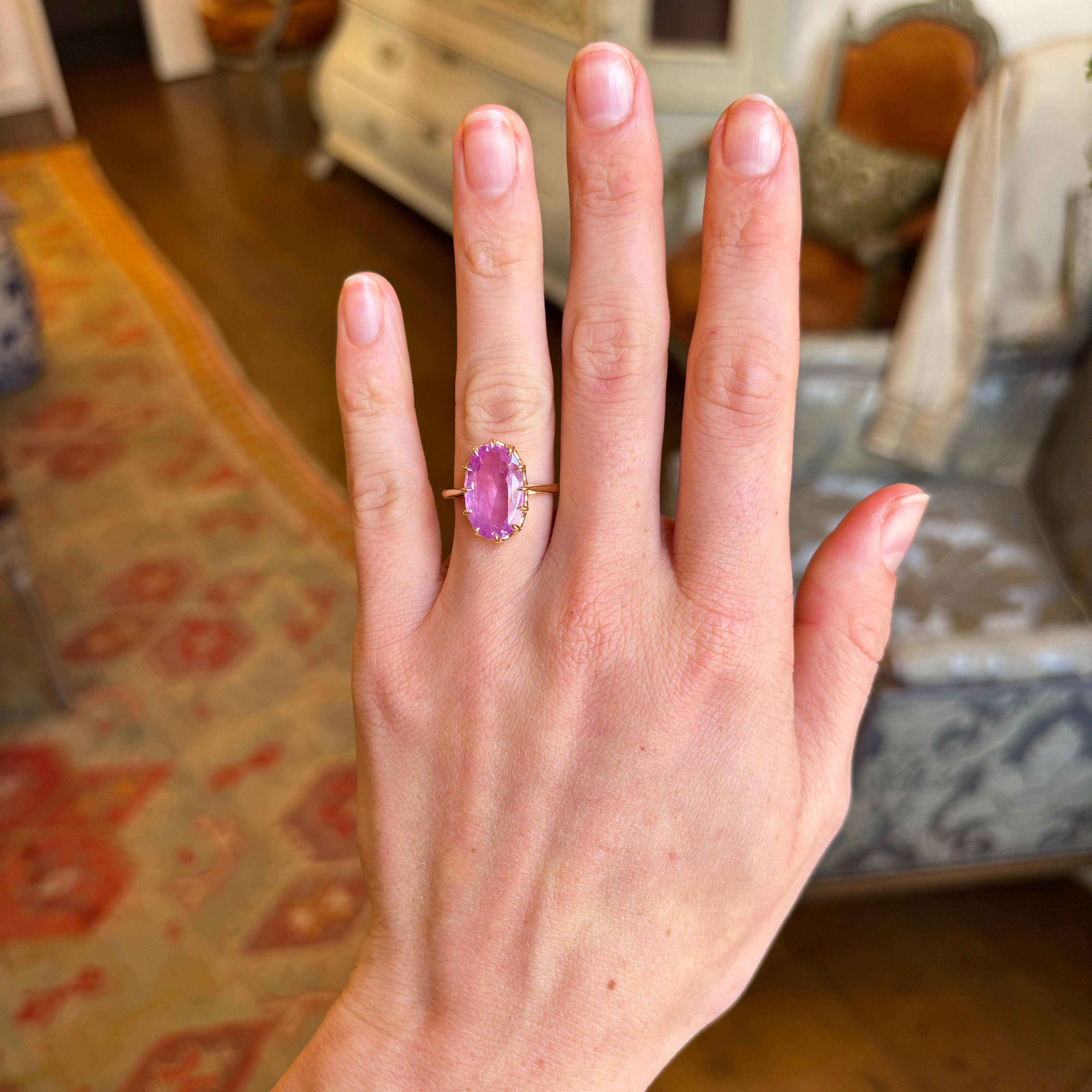 19th Century Sri Lankan 6.40ct pink sapphire set in a handmade