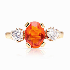 Vintage, 1990s fire opal & diamond three-stone ring
