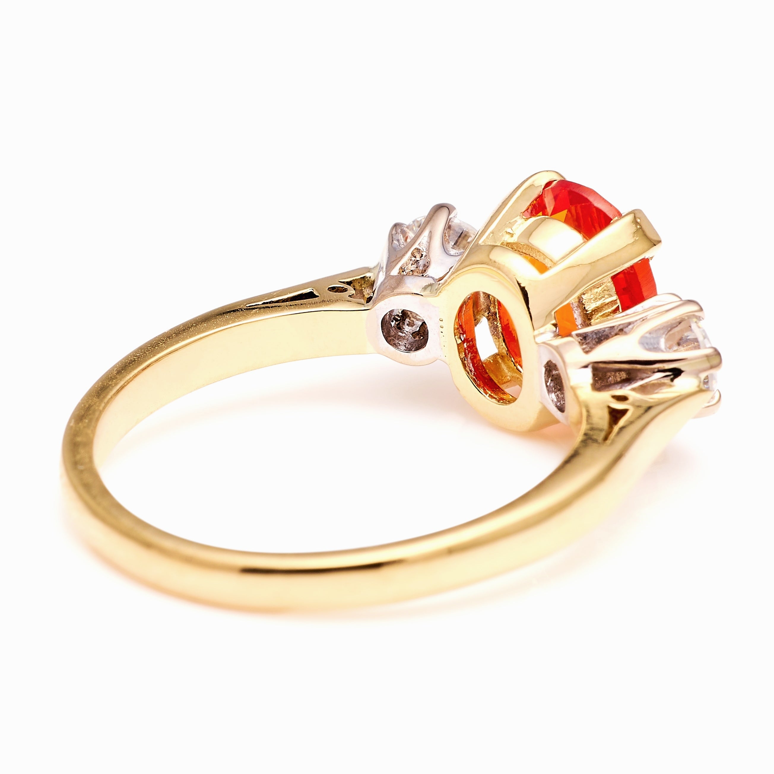 Vintage, 1990s fire opal & diamond three-stone ring