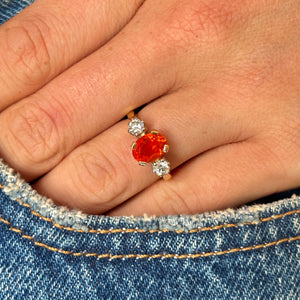 Vintage, 1990s fire opal & diamond three-stone ring