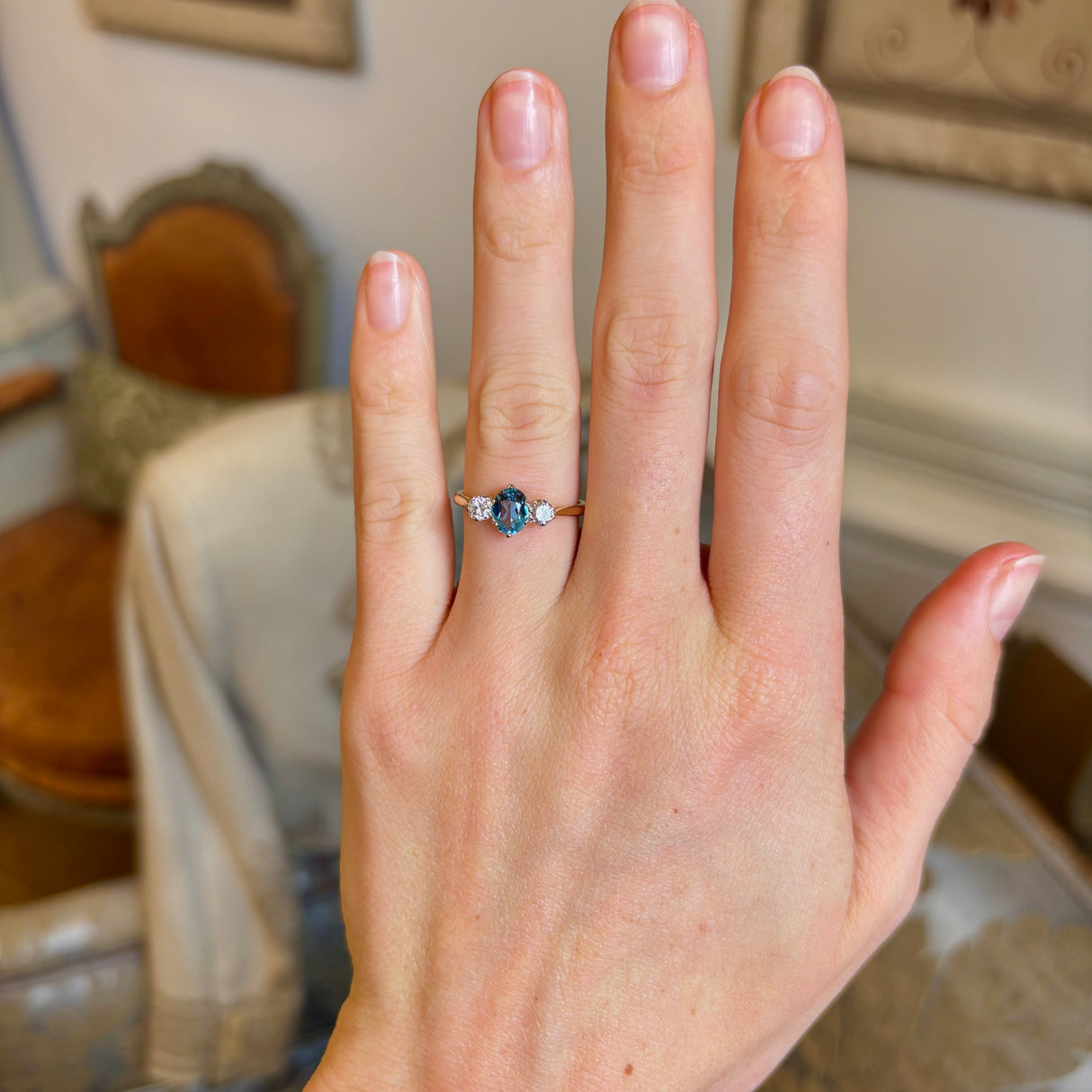 Vintage, 1920s aquamarine & diamond three-stone ring