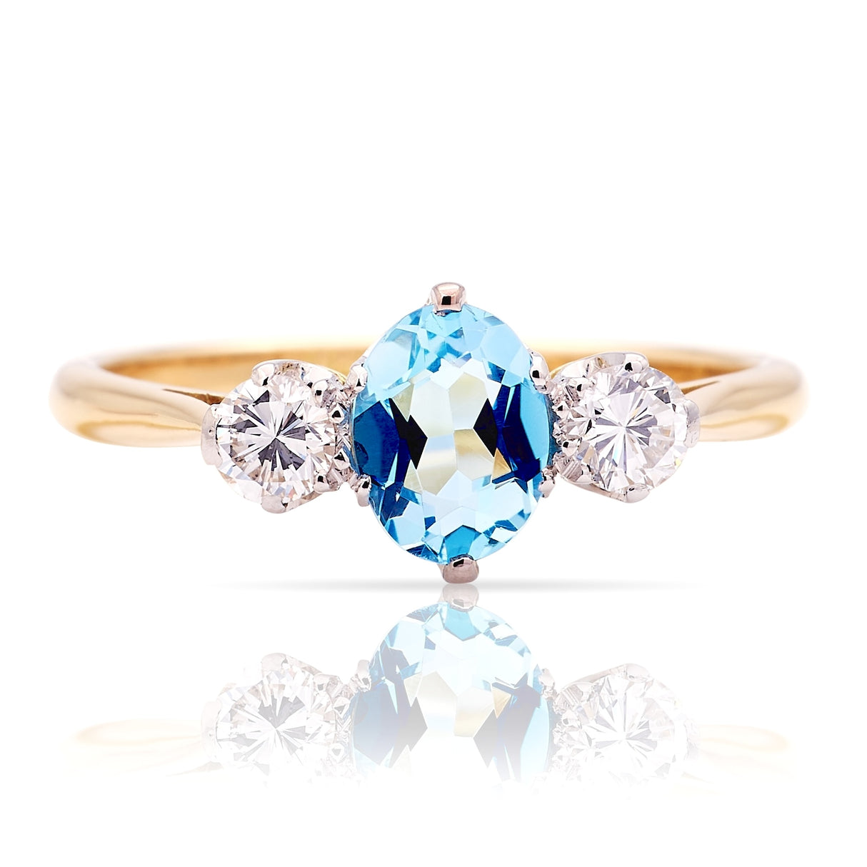 Vintage, 1920s aquamarine & diamond three-stone ring