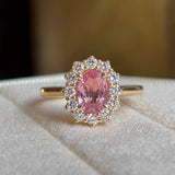 Pink Sapphire and Diamond Cluster Engagement Ring