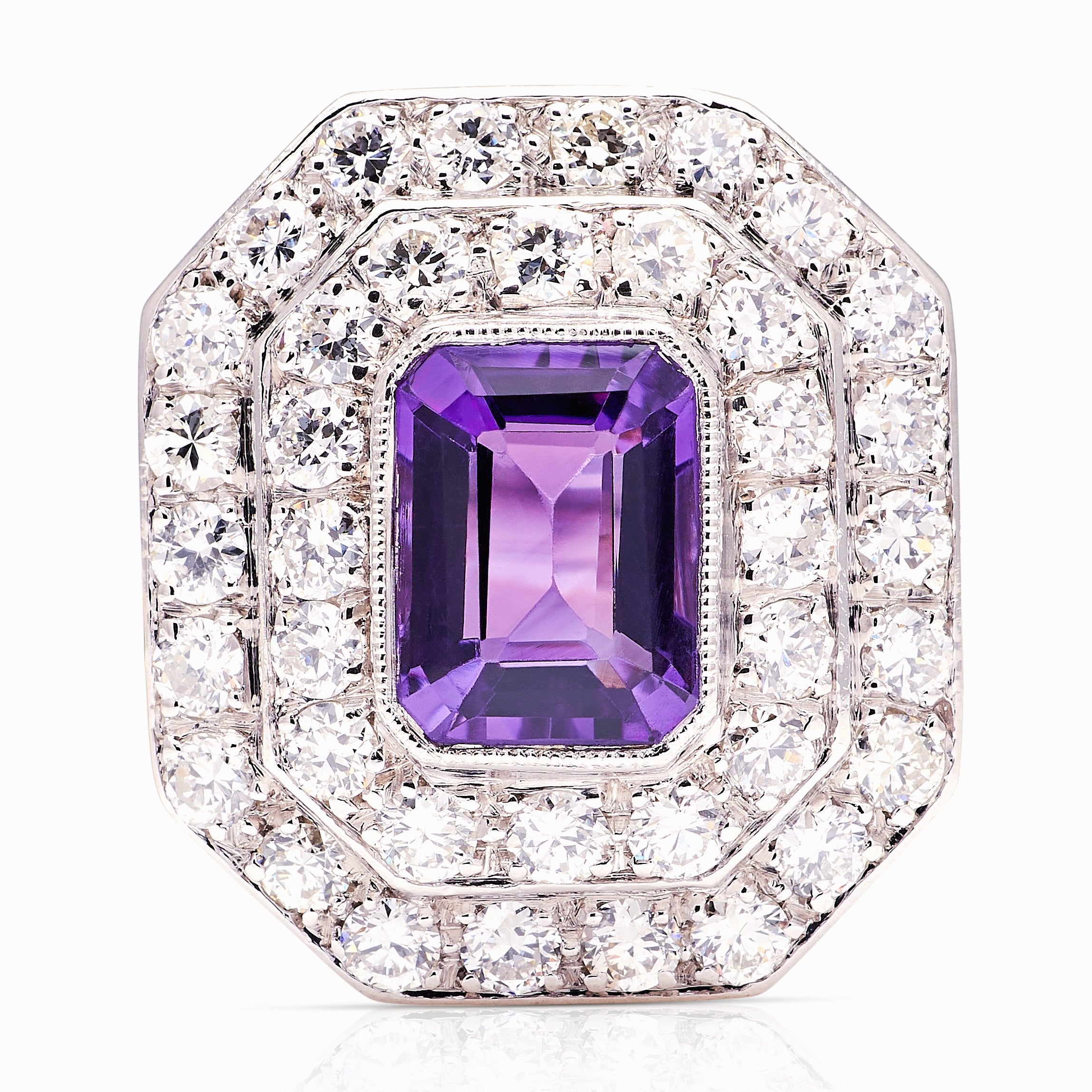 Vintage, Art Deco amethyst & diamond double cluster ring