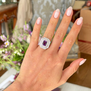 Vintage, Art Deco amethyst & diamond double cluster ring