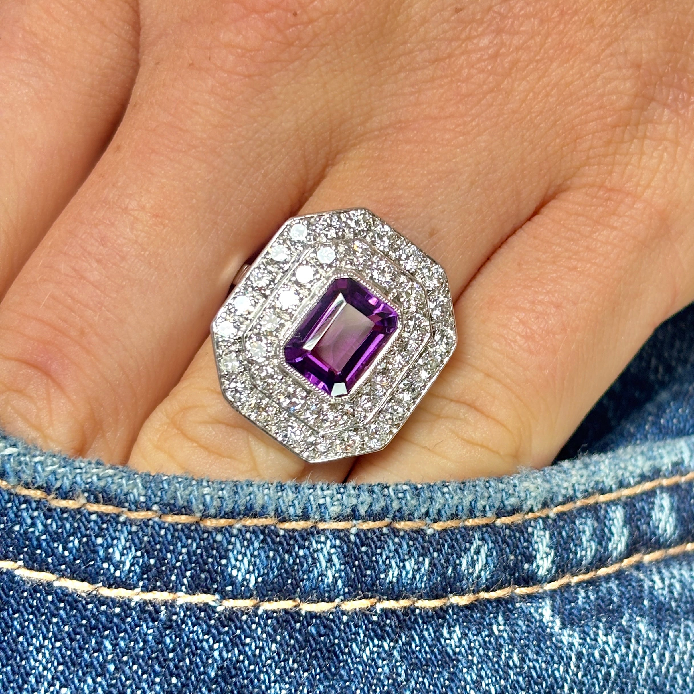 Vintage, Art Deco amethyst & diamond double cluster ring