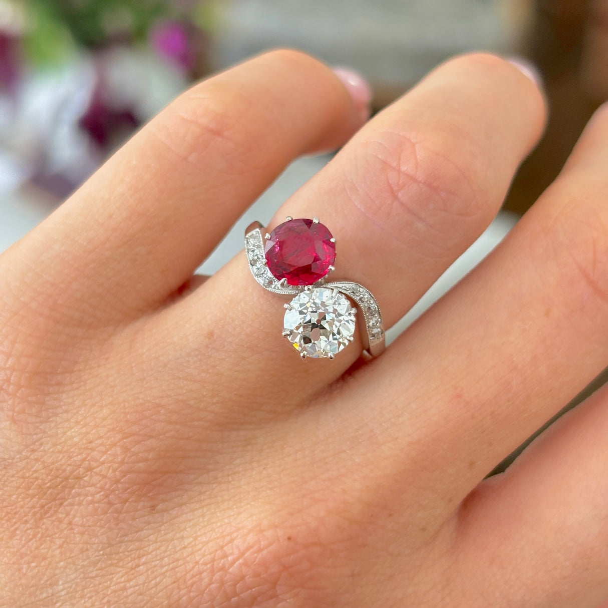 Antique, 1930s ruby & diamond toi et moi ring