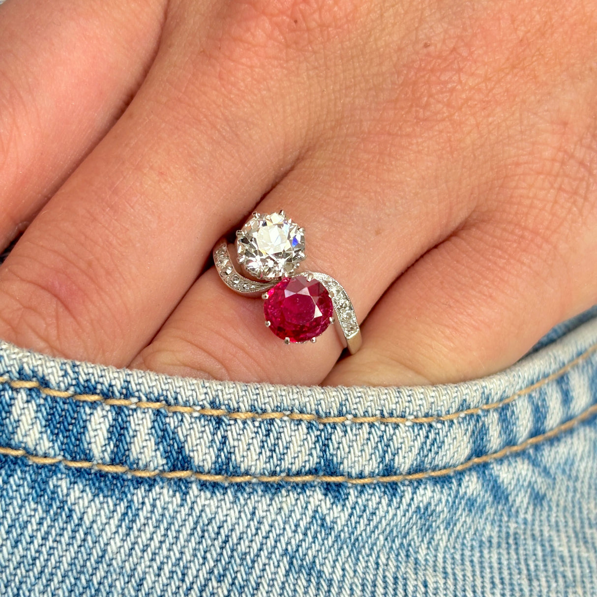 Antique, 1930s ruby & diamond toi et moi ring