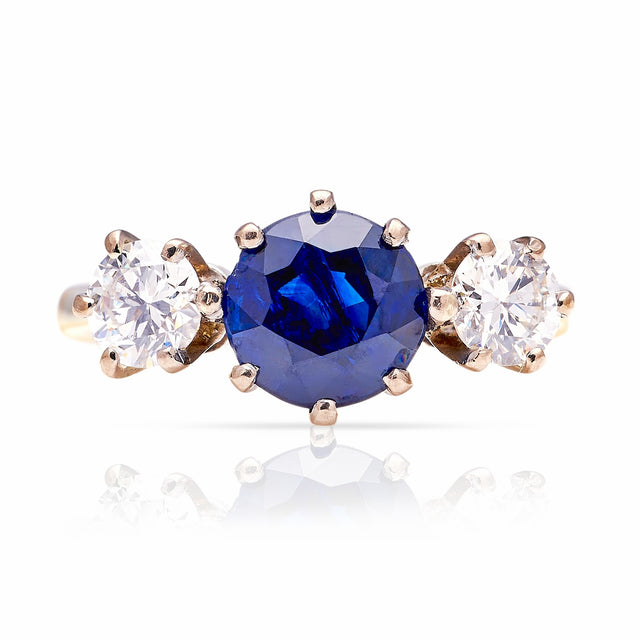 Vintage, 1930s sapphire & diamond three-stone ring