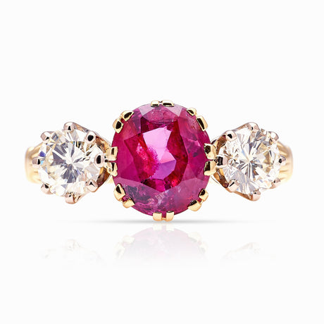 Vintage, 1950s ruby & diamond three-stone ring