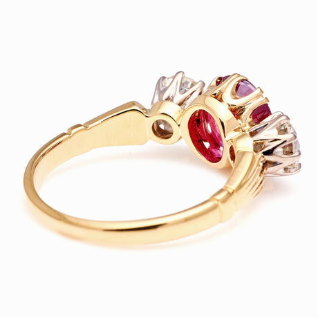 Vintage, 1950s ruby & diamond three-stone ring