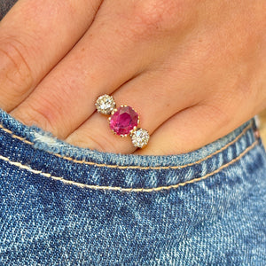 Vintage, 1950s ruby & diamond three-stone ring