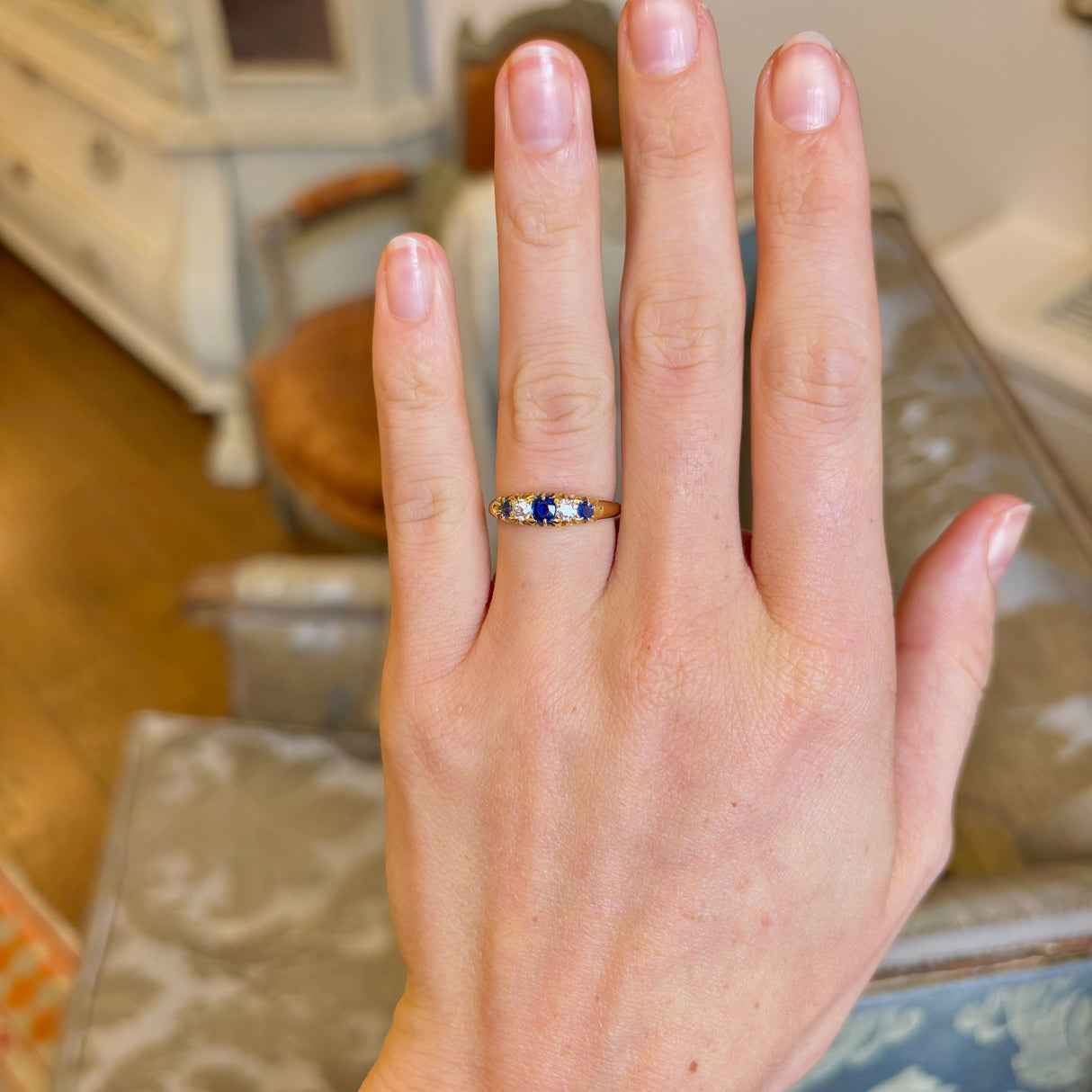 Antique, Edwardian sapphire & diamond five-stone ring