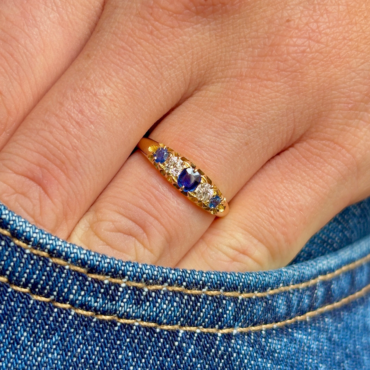 Antique, Edwardian sapphire & diamond five-stone ring