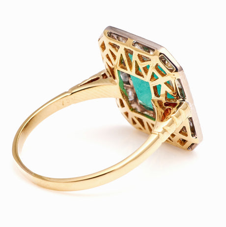 Vintage, 1980s emerald & diamond cluster panel ring