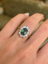 Vintage, 1940s green sapphire & diamond cluster ring