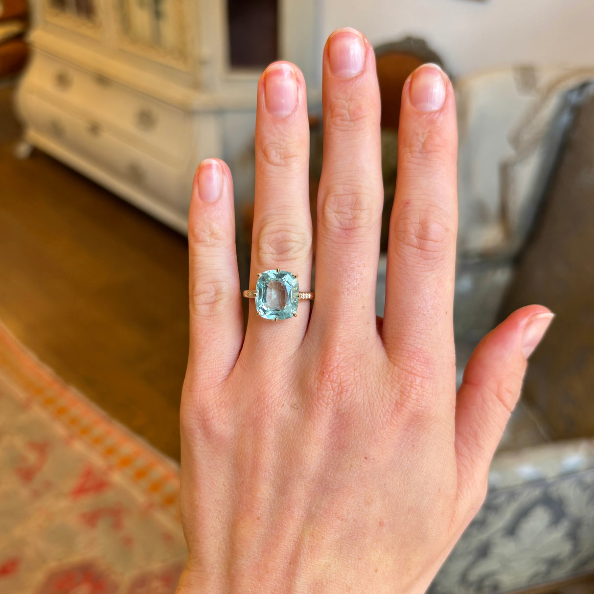 Contemporary, aquamarine cocktail ring
