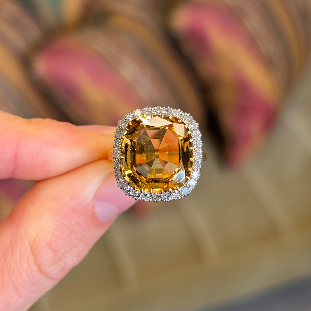 Antique, Edwardian topaz & diamond cluster ring