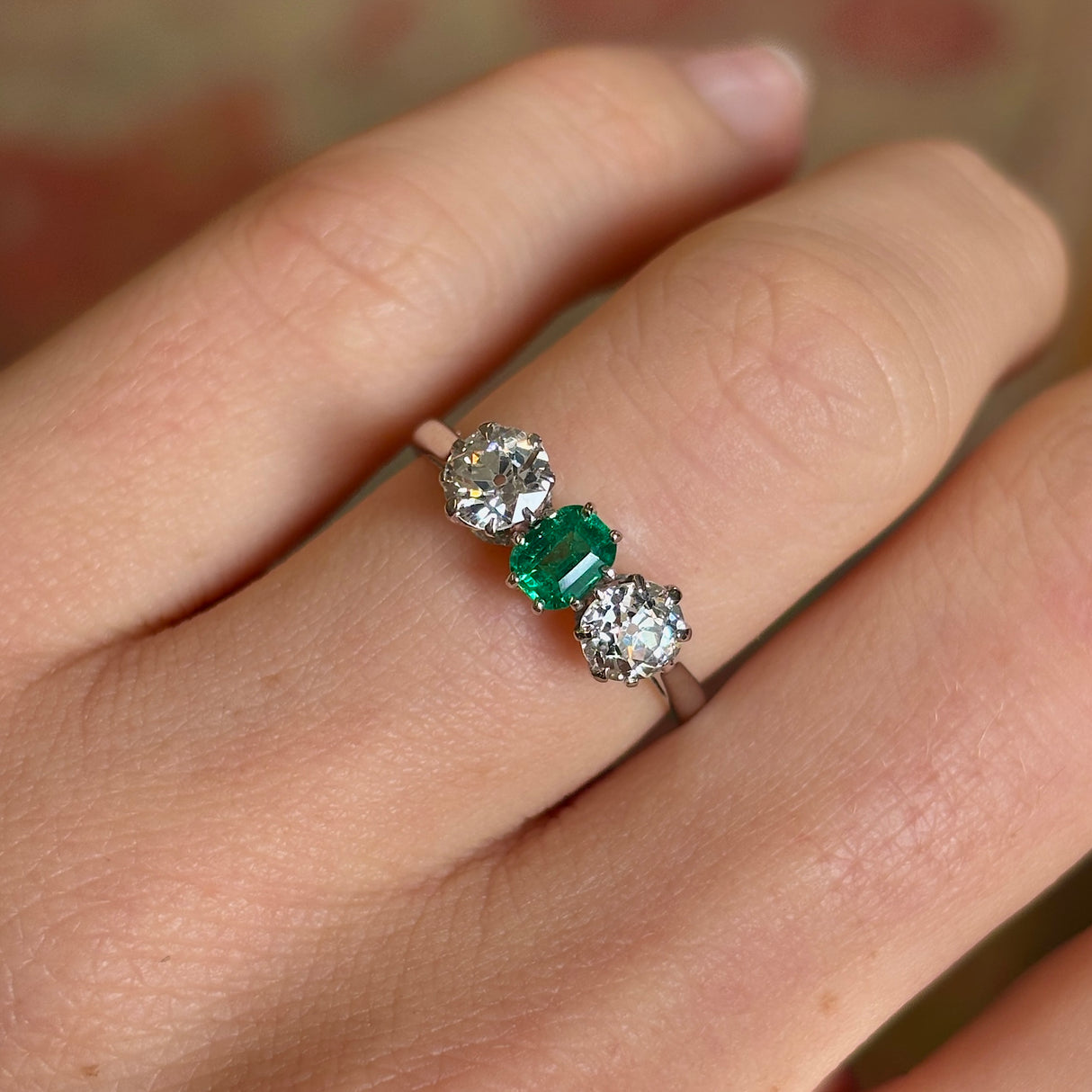 Vintage, Art Deco emerald & diamond three-stone ring