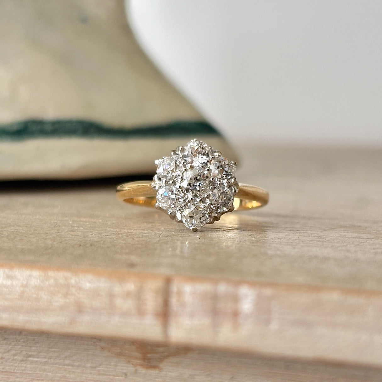 Antique, Edwardian old cut diamond cluster ring