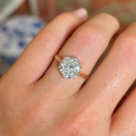 Antique, Edwardian old cut diamond cluster ring