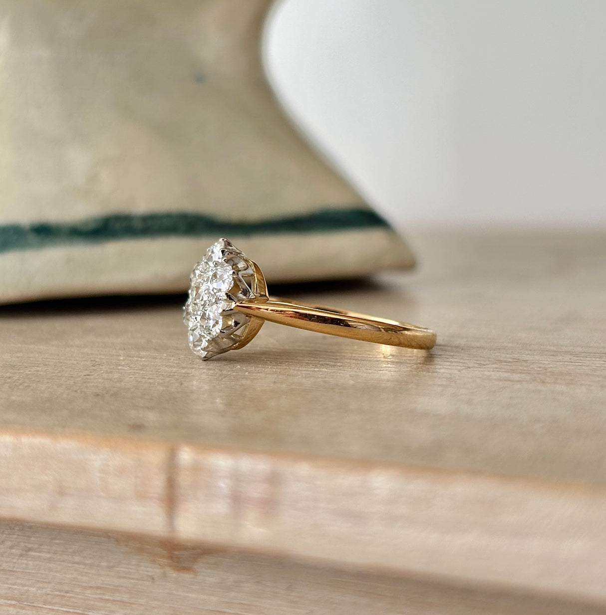 Antique, Edwardian old cut diamond cluster ring