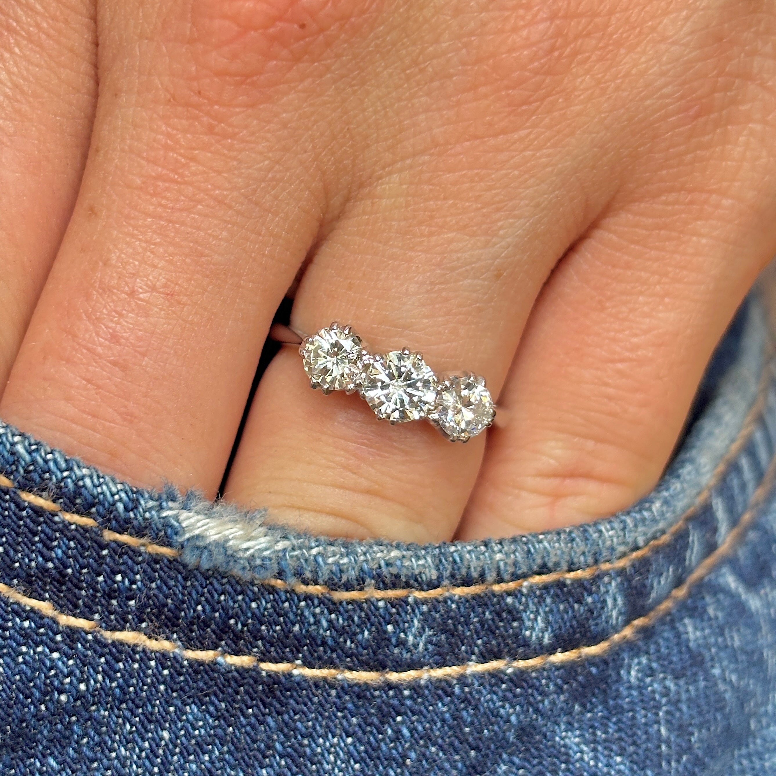 Vintage, Art Deco three-stone diamond ring