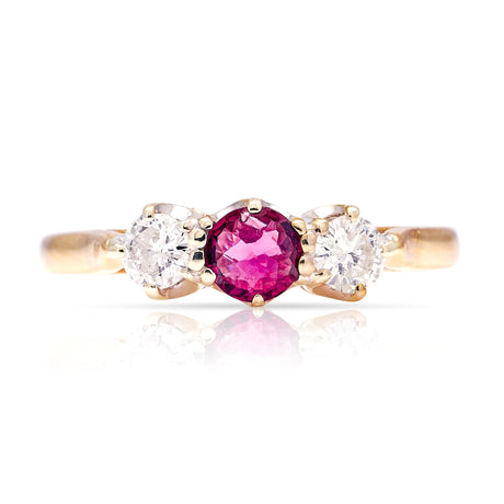 Vintage, 1980s ruby & diamond three-stone ring