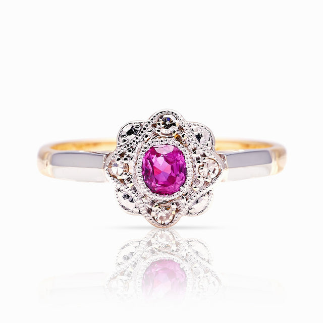 Vintage, 1950s ruby & diamond cluster