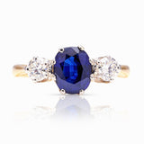 Antique, Edwardian three-stone sapphire & diamond ring