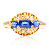 Antique, Edwardian three-stone sapphire cluster ring