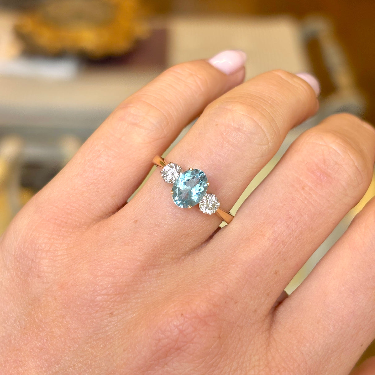Vintage, 1980s aquamarine & diamond three-stone ring