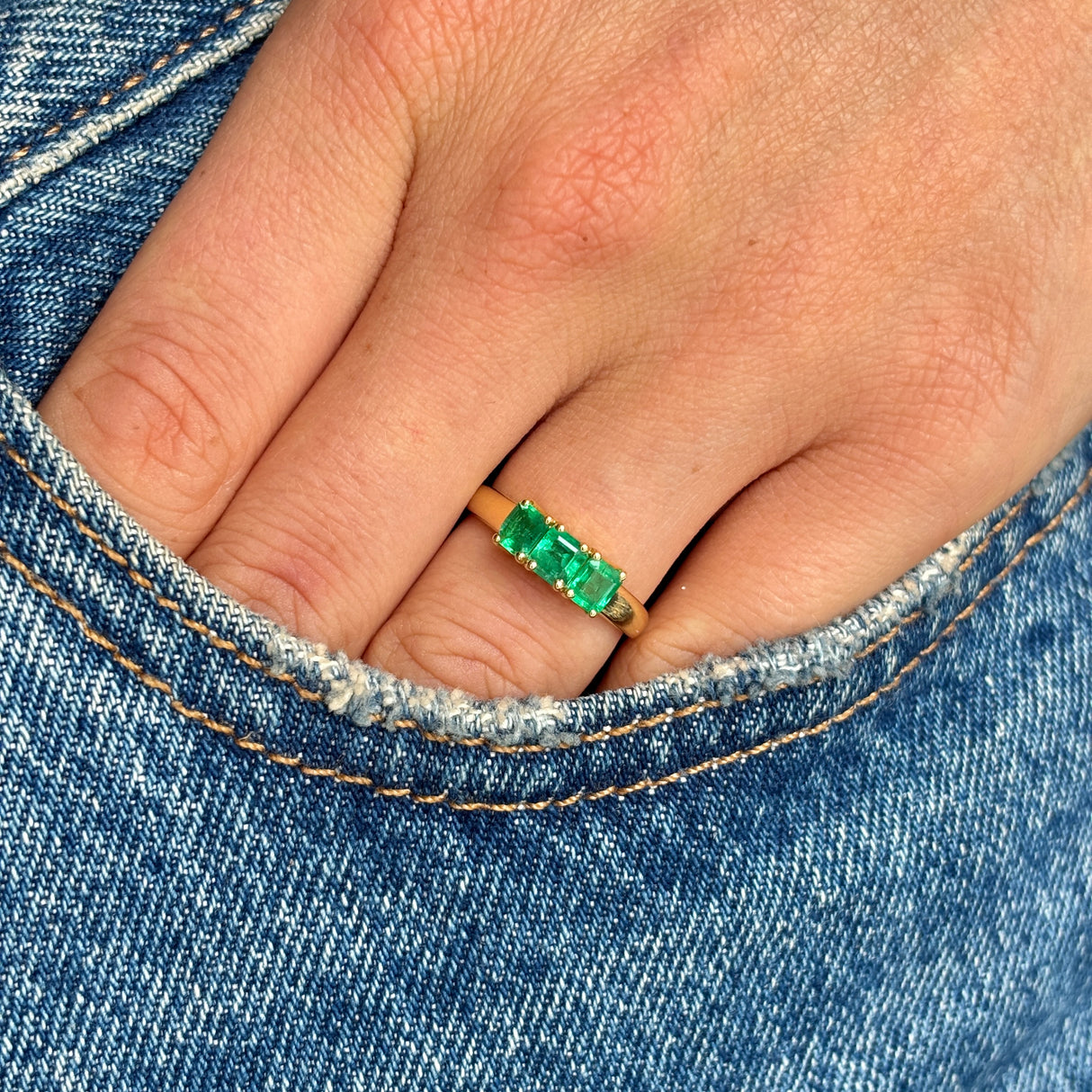 Vintage, 1990s three-stone emerald ring