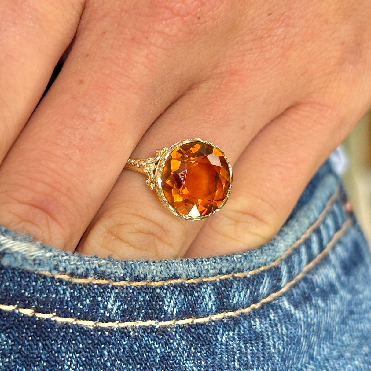 Vintage, 1980s Edwardian-revival citrine single-stone ring