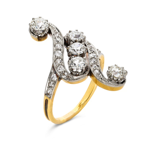 Art Nouveau diamond engagement ring, side view.