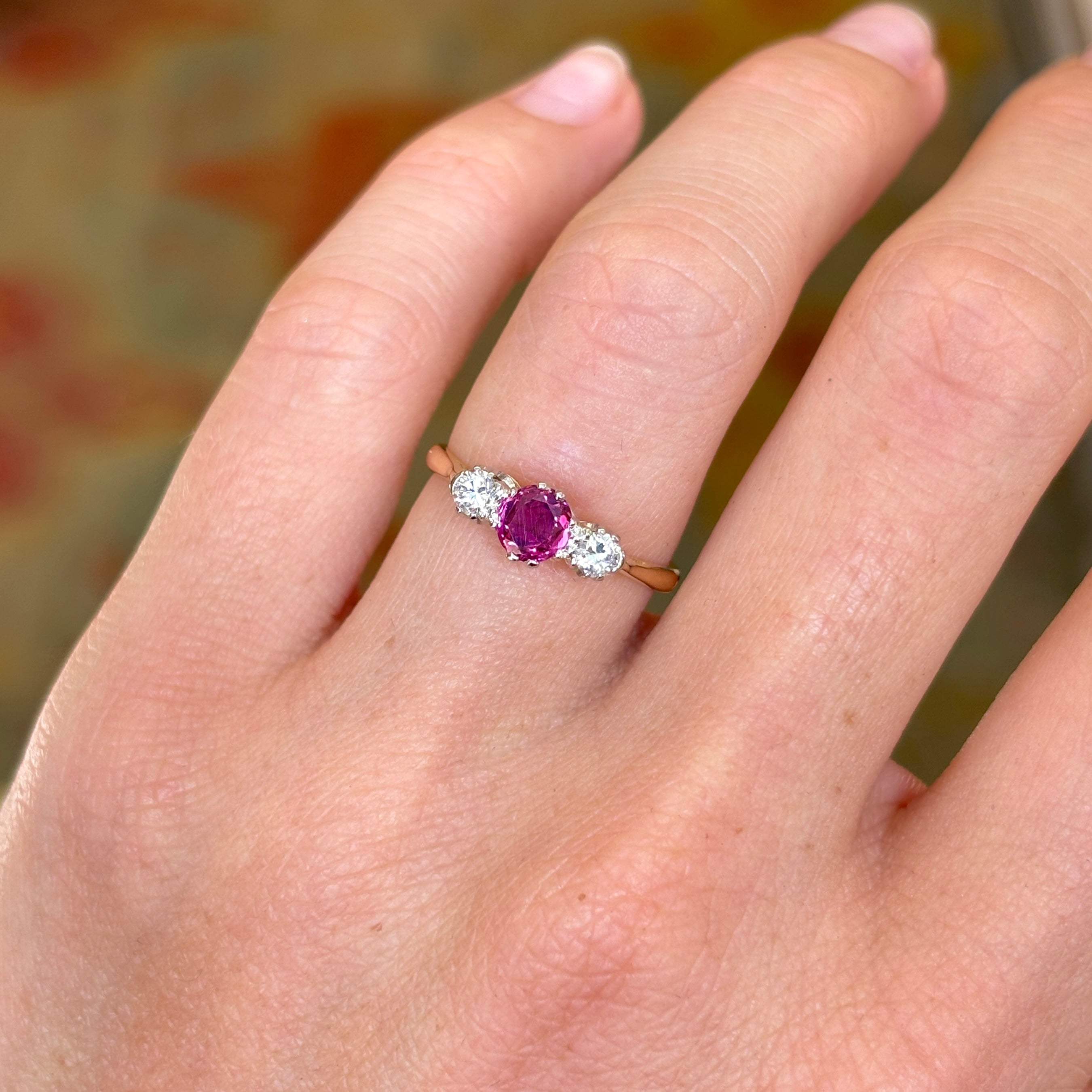 Antique, Edwardian ruby & diamond three-stone ring