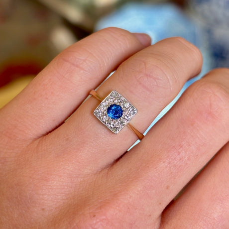 Vintage, Art Deco sapphire & diamond cluster engagement ring