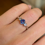 Vintage, 1920s teal sapphire & diamond three-stone ring