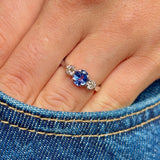 Vintage, 1920s teal sapphire & diamond three-stone ring