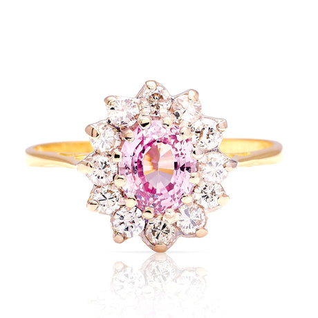 Vintage, 1970s pink sapphire & diamond cluster ring