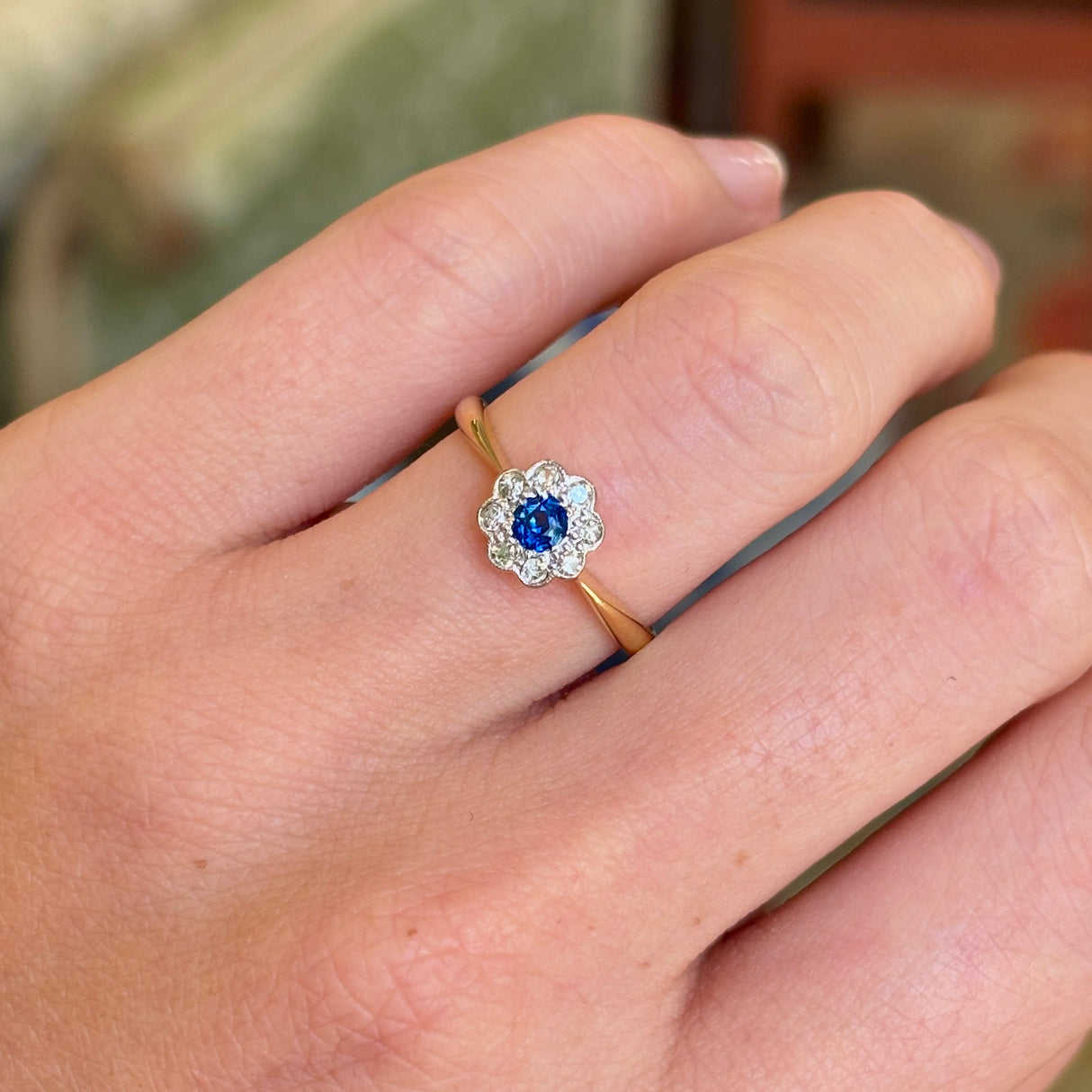 Antique, Edwardian sapphire & diamond cluster ring