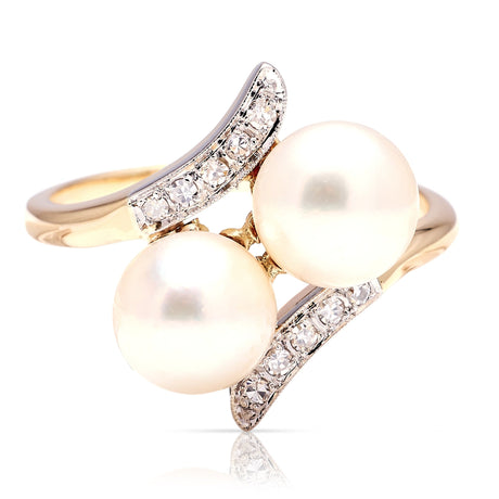 Antique, Art Nouveau pearl toi et moi ring