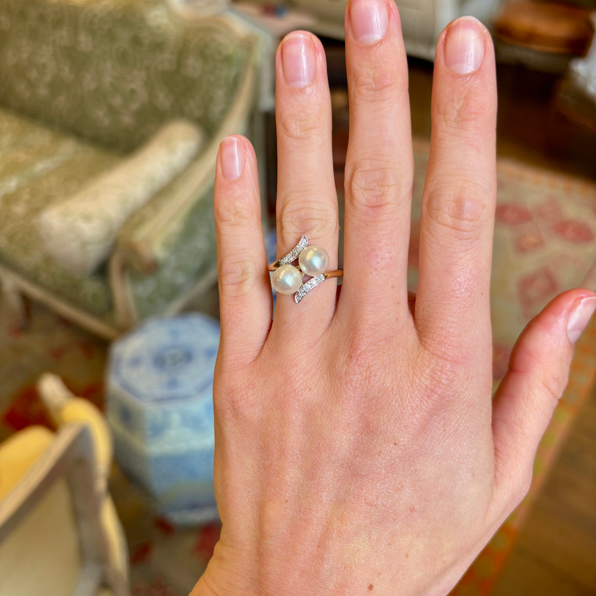 Antique, Art Nouveau pearl toi et moi ring