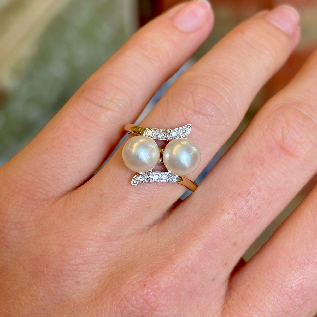 Antique, Art Nouveau pearl toi et moi ring